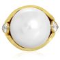 Estate Diamond Pearl 18K Engraved Dome Statement Ring-Dover Jewelry