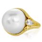 Estate Diamond Pearl 18K Engraved Dome Statement Ring-Dover Jewelry