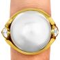 Estate Diamond Pearl 18K Engraved Dome Statement Ring-Dover Jewelry