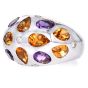 Modern Diamond Amethyst Citrine 18K White Gold Flower Dome Band Ring