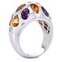 Modern Diamond Amethyst Citrine 18K White Gold Flower Dome Band Ring