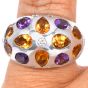 Modern Diamond Amethyst Citrine 18K White Gold Flower Dome Band Ring