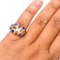 Modern Diamond Amethyst Citrine 18K White Gold Flower Dome Band Ring
