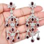 Estate Diamond  Garnet 18K Gold Long Chandelier Dangle Earrings  