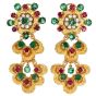Emerald Ruby Diamond 18K Gold Flower Dangle Earrings