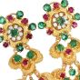 Emerald Ruby Diamond 18K Gold Flower Dangle Earrings