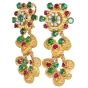 Emerald Ruby Diamond 18K Gold Flower Dangle Earrings