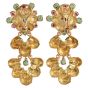 Emerald Ruby Diamond 18K Gold Flower Dangle Earrings