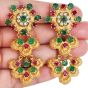 Emerald Ruby Diamond 18K Gold Flower Dangle Earrings