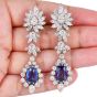 22.77cts No-Heat Sapphire Diamond Platinum  Drop Earrings
