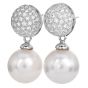 18K White Gold Diamond & 14mm Pearl Drop Earrings 