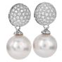 18K White Gold Diamond & 14mm Pearl Drop Earrings 