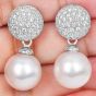 18K White Gold Diamond & 14mm Pearl Drop Earrings 