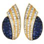 Estate Diamond Sapphire 18K Gold Mystery Set Clip-On Statement Earrings-Dover Jewelry