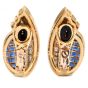Estate Diamond Sapphire 18K Gold Mystery Set Clip-On Statement Earrings-Dover Jewelry