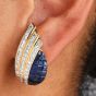 Estate Diamond Sapphire 18K Gold Mystery Set Clip-On Statement Earrings-Dover Jewelry