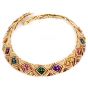 Estate Multi Gemstone Diamond 18K Gold Statement Choker Necklace-Dover Jewelry