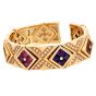 Estate Multi Gemstone Diamond 18K Gold Statement Cuff Bracelet-Dover Jewelry
