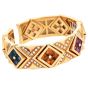 Estate Multi Gemstone Diamond 18K Gold Statement Cuff Bracelet-Dover Jewelry