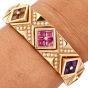 Estate Multi Gemstone Diamond 18K Gold Statement Cuff Bracelet-Dover Jewelry