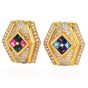 1980S Diamond Amethyst Blue Topaz 18k Gold Clip-On Earrings