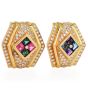 1980S Diamond Amethyst Blue Topaz 18k Gold Clip-On Earrings