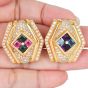 1980S Diamond Amethyst Blue Topaz 18k Gold Clip-On Earrings