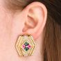 1980s Diamond Amethyst Tourmaline Topaz 18k Gold Clip-On Earrings