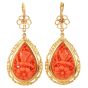 Vintage Carved Coral Butterfly Garden 18K Gold Frame Drop Earrings|DoverJewelry|