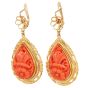 Vintage Carved Coral Butterfly Garden 18K Gold Frame Drop Earrings|DoverJewelry|