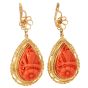 Vintage Carved Coral Butterfly Garden 18K Gold Frame Drop Earrings|DoverJewelry|