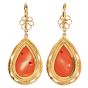 Vintage Carved Coral Butterfly Garden 18K Gold Frame Drop Earrings