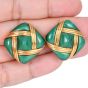 Vintage Chic Malachite 18K Gold Cushion  Clip-On Earrings