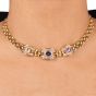 Estate Circa 1980s Diamond Sapphire 18k Gold Choker Necklace