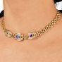 Estate Circa 1980s Diamond Sapphire 18k Gold Choker Necklace