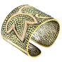 Estate  Wide Peridot Diamond 18K Gold Wide Cuff Bangle Bracelet 