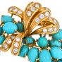 Vintage Diamond Turquoise 18K Gold Grape Vine Motif Brooch-Dover Jewelry