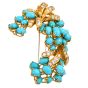 Estate Diamond Turquoise 18K Gold Grape Vine Motif Brooch-Dover Jewelry
