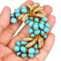Vintage Diamond Turquoise 18K Gold Grape Vine Motif Brooch-Dover Jewelry