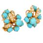 Vintage Diamond Turquoise 18K Gold Grape Vine Motif Earrings-Dover Jewelry