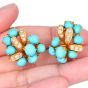Vintage Diamond Turquoise 18K Gold Grape Vine Motif Earrings-Dover Jewelry