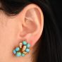Vintage Diamond Turquoise 18K Gold Grape Vine Motif Earrings-Dover Jewelry