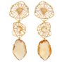 Long  Diamond Citrine 18K Gold Three Drop Dangle Earrings