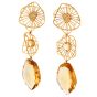 Long  Diamond Citrine 18K Gold Three Drop Dangle Earrings