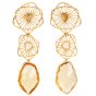 Long  Diamond Citrine 18K Gold Three Drop Dangle Earrings