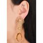 Long  Diamond Citrine 18K Gold Three Drop Dangle Earrings