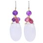 Estate Calcedony Amethyst Turmaline diamond dangle Gold earrings 