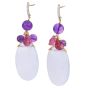 Estate Calcedony Amethyst Turmaline diamond dangle Gold earrings 
