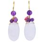 Estate Calcedony Amethyst Turmaline diamond dangle Gold earrings 