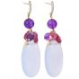 Estate Calcedony Amethyst Turmaline diamond dangle Gold earrings 